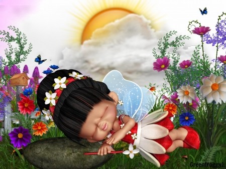 TAKING A NAP - creation, fairy, cute, abstract