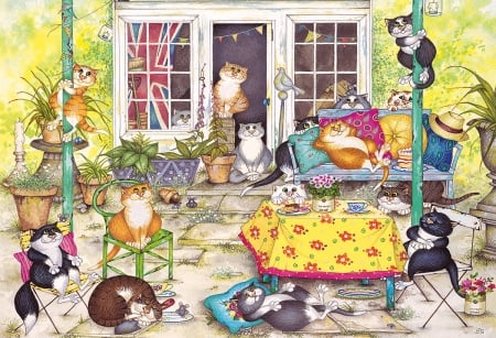 Summer House - artwork, cats, summer, funny, house