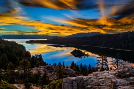 Lake Tahoe at Sunset - sky, reflection, clouds, usa, nevada