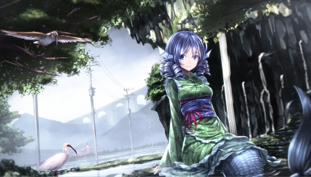 Mermaid - wakasagihime, bird, anime, summer, blue, girl, manga, green, ryosios, vara