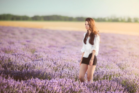 Lovely Day - flowers, field, woman, model