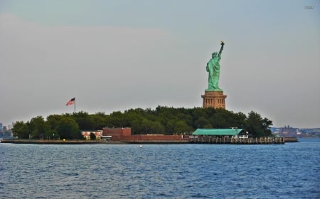 liberty island - island, liberty, ocean, statue