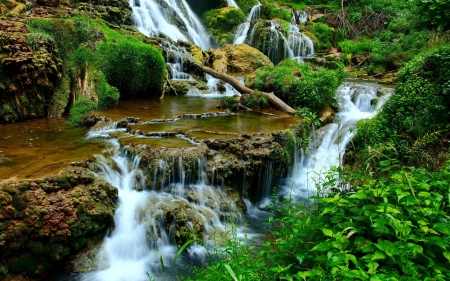 Cascading waterfall - cascades, forest, beautiful, greenery, stones, waterfall, plants