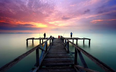 pier - nature, fun, lake, cool, sunset