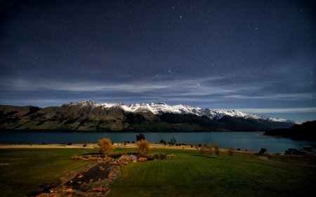 starry night - fun, nature, field, cool, mountain