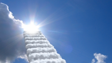 Cloud stairs - stairs, white, sky, cloud, blue, day, sun