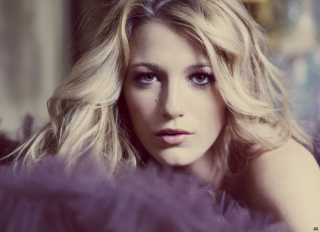 Blake Lively - purple, woman, Blake Lively, girl, blonde, face, actress