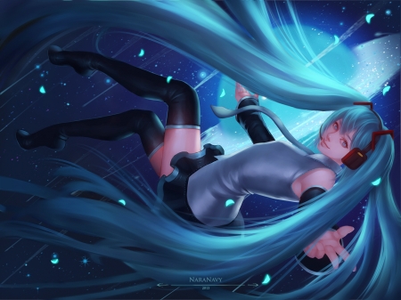 Hatsune Miku - beauty, vocaloid, anime, girl, blue, manga, npye13, fantasy, hand, luminos, hatsune miku