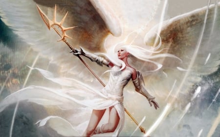 warrior angel - girl, angel, septre, warrior