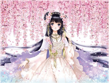 Sakura - pretty, anime, female, cherry, blossom, maiden, dress, pink, long hair, nice, anime girl, sakura, cherry blossom, beautiful, girl, beauty, lovely, sakura blossom, sweet, flower, black, floral