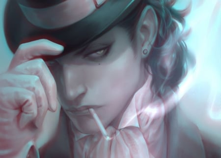 Dr Grayman - realistic, pixiv, hat, dr grayman, black, fantasy, face, tyki mikk, man, pink, hand, luminos, anime, manga