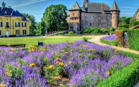 Castle in Lavender Garden - pretty, Castle, Lavender, Meadow