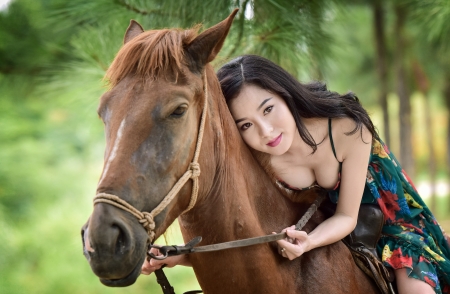 Sweet Girl - horse, asian, woman, model