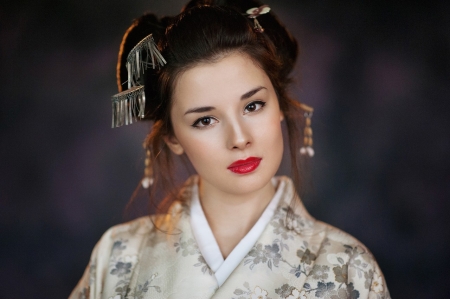 Lovely Girl - kimono, face, woman, model