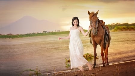 Lovely Day - horse, animal, woman, model