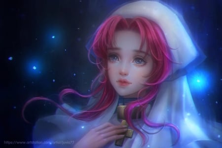 Esther Blanchett - nice, realistic, beauty, redhead, esther blanchett, female, magic, anime girl, fantasy, pretty, anime, maiden, lady, girl, long hair, red hair, lovely, cg, hd, 3d, beautiful, sweet, trinity blood