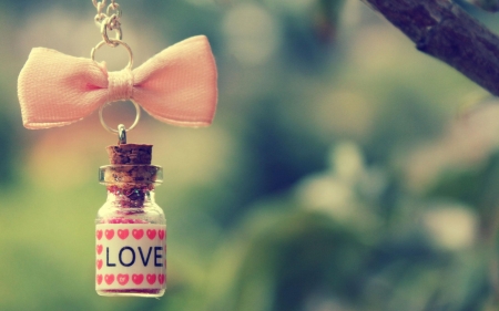 Love bottle - love, bow, glass, pink, green, valentine, bottle