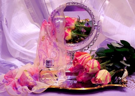 Still Life - flowers, pretty, still life, mirror