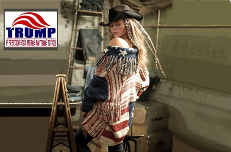 American West.. - women, americana, fun, female, hats, fashion, models, western, girls, cowgirl, style, trump, blondes, ranch, flag