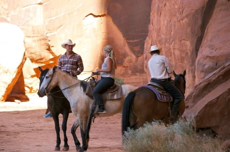 Cowgirl Riding With Cowboys.. - women, fun, female, boots, hats, fashion, models, western, cowboys, girls, cowgirl, style, outdoors, horses, blondes, cliffs