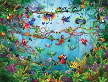 Birds of the Jungle - wall, jungle, childerns, mural, birds