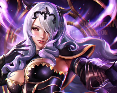 Camilla - girl, camilla, pink, sakimichan, fantasy, purple, hand, art, luminos