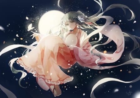 Hatsune Miku - moon, hatsune miku, girl, luminos, anime, luna, cui, manga