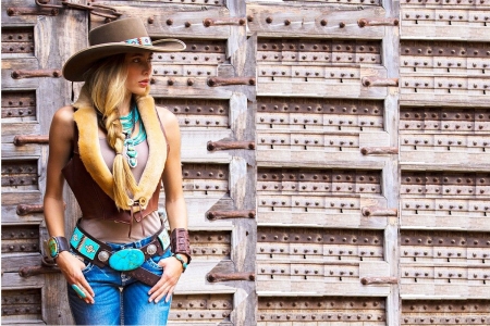 Waiting.. - women, fun, female, hats, fashion, models, western, girls, cowgirl, style, outdoors, blondes, ranch