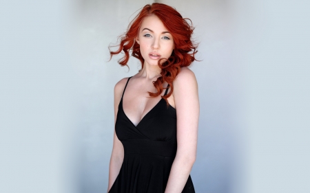 Cora Deitz - redhead, Cora Deitz, gray background, model, dress