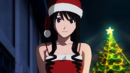 blue eyed santa girl - santa, girl, brunette, christmas