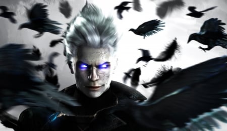 Devil may cry - feather, black, bird, game, eyes, devil may cry, wings, crow, fantasy, luminos, man