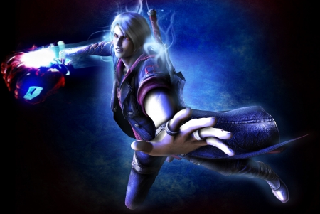 Nero - devil may cry, fantasy, game, hand, nero, luminos, blue, man