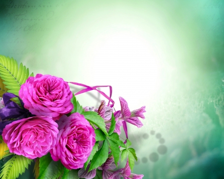 Happy Day! - green, trandafir, rose, card, flower, pink