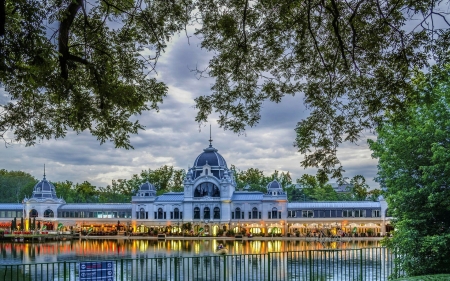 beautiful wedding hall by a lake hdr