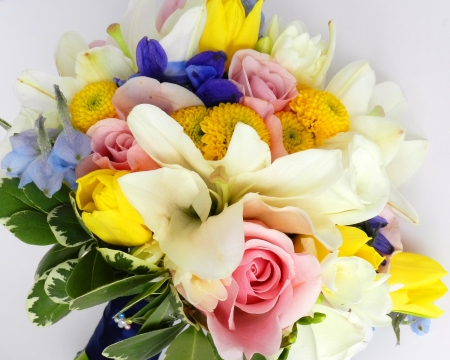 Flower Bouquet - white, flowers, yellow, pink