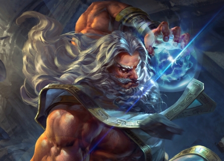 Zeus - fantasy, robin ruan, blue, zeus, lumins, god, man, art