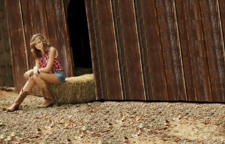 Take A Break.. - women, fun, female, boots, fashion, models, brunettes, western, girls, cowgirl, style, outdoors, barn, hay, ranch