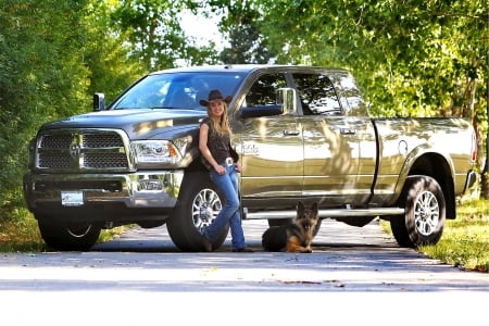 Cowgirl With Accessories.. - fun, female, boots, Amber Marshall, fashion, hats, dog, dodge, western, cowgirl, style, women, models, truck, girls, outdoors, blondes, ranch