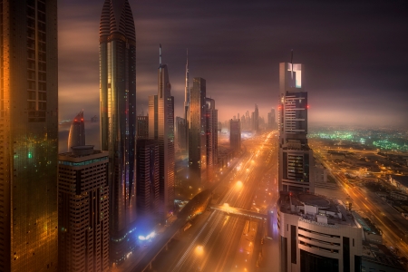 dubai cityscape on a misty night hdr