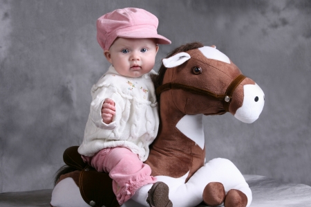 Little cowgirl - pony, girl, pink, copil, horse, toy, sweet, child, white, cute, little