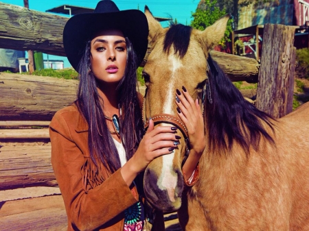 Cowgirl Passion.. - women, fun, female, fashion, models, brunettes, western, fence, girls, cowgirl, style, outdoors, horses, ranch, Morgan Taylor