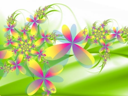 3d flowers - green, wallpaper, flowers, 3d