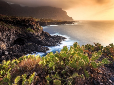 Beautiful Sunset - clouds, sunset, coast, waves, ocean, rocks, sky