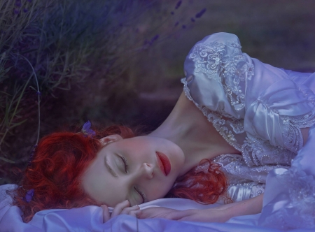 Sleeping beauty - agnieszka lorek, white, woman, redhead, girl, sleeping beauty, bride, model