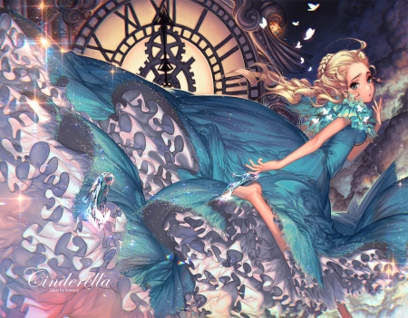 Cinderella - cinderella, anime, girl, dress, blue, kawacy, manga