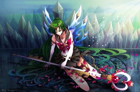 Sailor Pluto - meiou setsuna, anime, blue, girl, sailor moon, manga, white, red, green, pluto