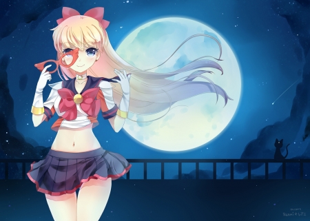 Sailor Venus - anime, blue, venus, girl, blonde, sailor moon, reami, white, aino minako, luna, manga moon