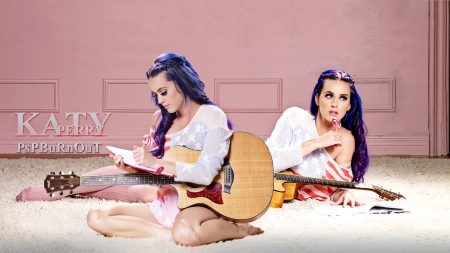 Katy Perry - Writing Music - purple hair, singer, guitar, female