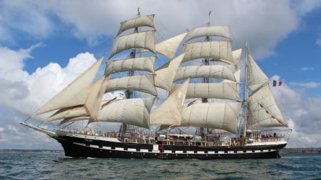 Sailing Ship - clouds, water, open ocean, ship, boat, sea, ocean, sailing, vintage, old, sky