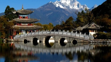 river bridge - fun, river, berige, cool, architecture, mountain, bridge